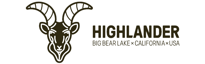 Ein digitales Logo für die Highlander-Wanderveranstaltung in Big Bear Lake, Kalifornien. Ihr Logo ist der Kopf einer Bergziege.
