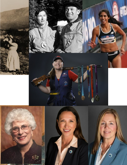 Bilder berühmter Frauen, die große sportliche und handwerkliche Wettkämpfe gewonnen haben und damit den Weg für andere junge aufstrebende Sportlerinnen ebnen.